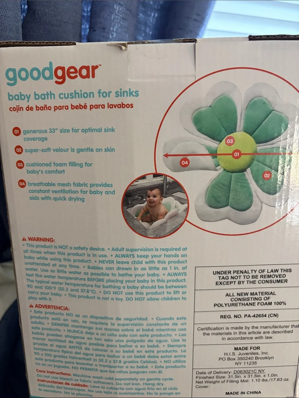 Good Gear Baby Bath Cushion for Sinks - White & Green